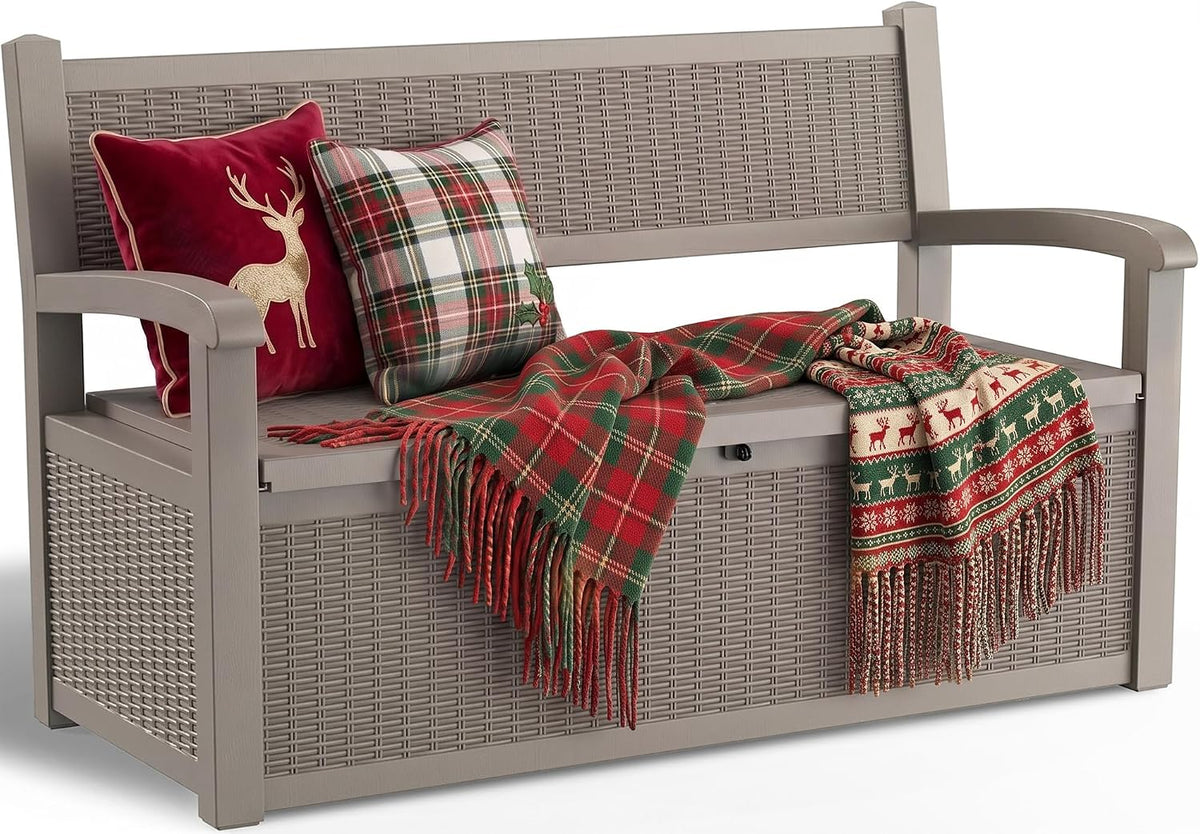 storage bench outdoor deck box, 140 gallon lockable, main product view