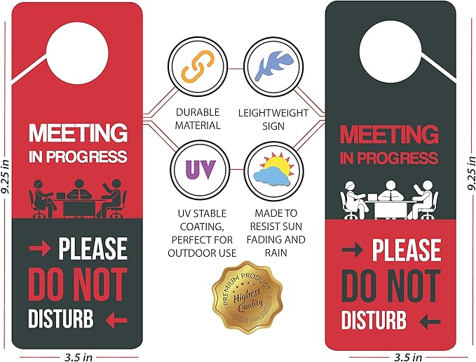 Business Design, Meeting In Progress Do Not Disturb Door Hanger Sign, 2 Pack - Image 2