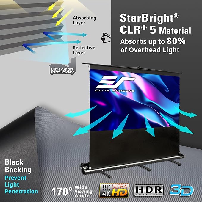 Elite Screens ezCinema Tab-Tension CLR 5, 123-inch Portable Floor-Rising UST - Image 4