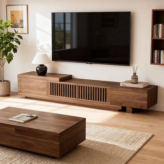 gaoyangjiaju 78.5"-105" Mid-Century Modern Extendable TV Stand, Walnut Media by Gaoyangjiaju