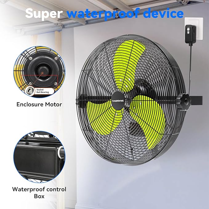 2600 CFM 14 inch Outdoor High Velocity Wall Mounted Fan, 3-Speed Metal Fans - Image 4