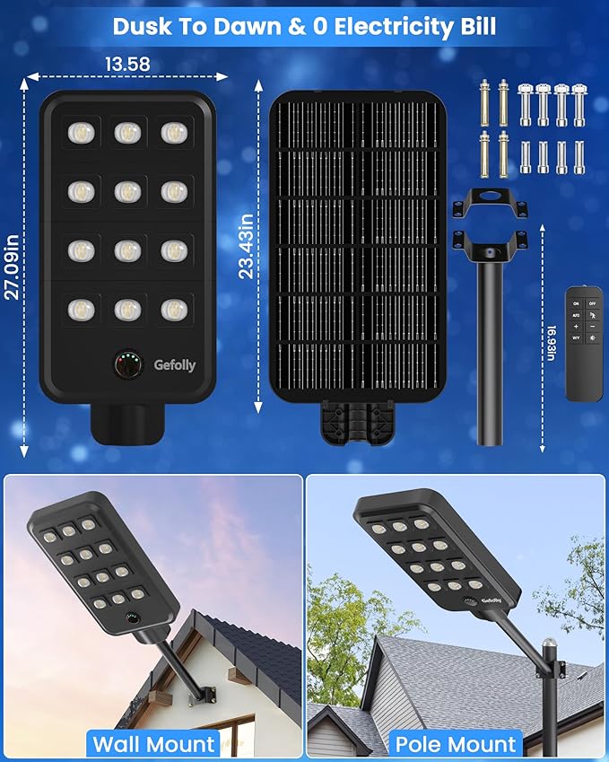 Gefolly G-13000W Solar Street Light Outdoor, Wide Angle Commercial Parking Lot - Image 6