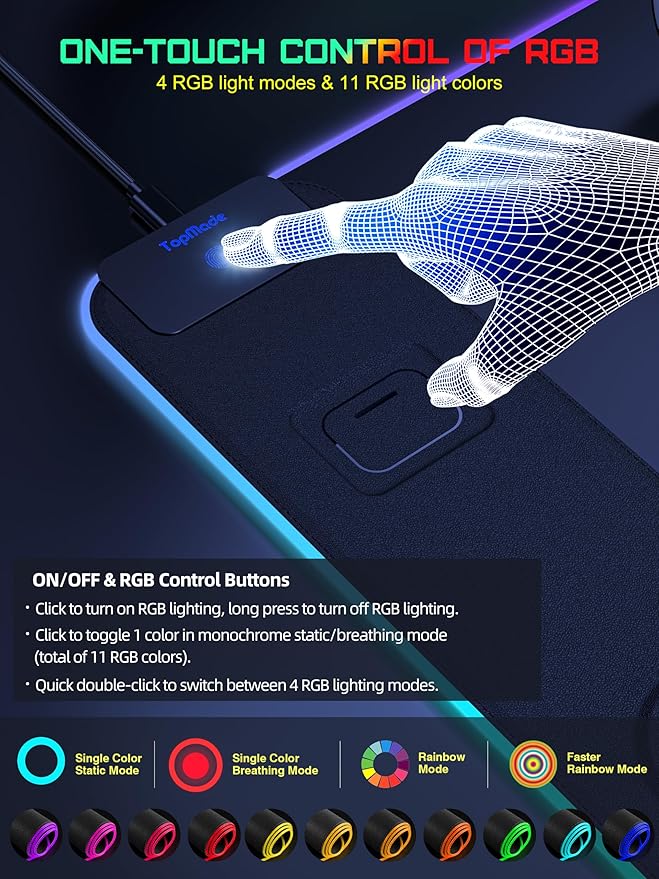 TopMade Wireless Charging Mouse Pad, RGB Gaming Mousepad Home Office Desk Pad - Image 4