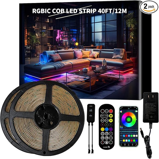 BUNACET 40ft COB RGB+IC LED Strip Lights, Bright Dream Color COB LED Light Strip by BUNACET