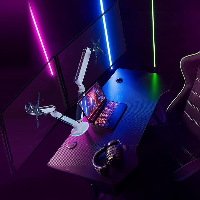 AVLT Dual 27”-43” RGB Gaming Monitor Arm Desk Mount Built-in 20 Lighting Modes - Image 8