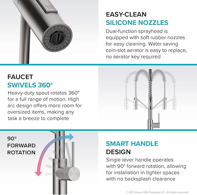 KRAUS Oletto Commercial Style Single Handle Pull Down Kitchen Faucet - Image 9