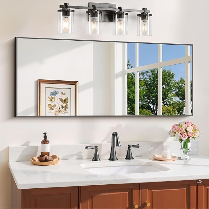 Black Bathroom Mirror for Wall, 20x48 Inch Rectangle Mirror - Image 2