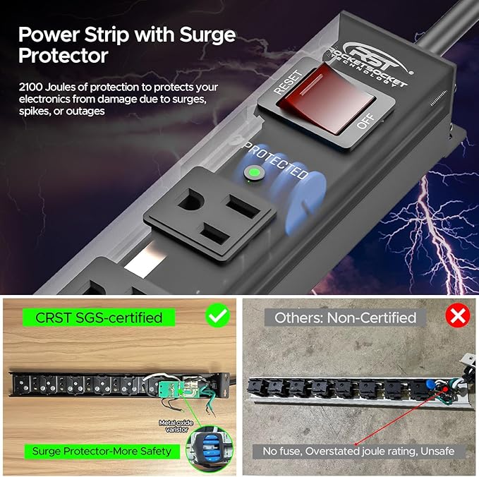 CRST 2Pack 6 Outlet Heavy Duty Power Strip - Image 3