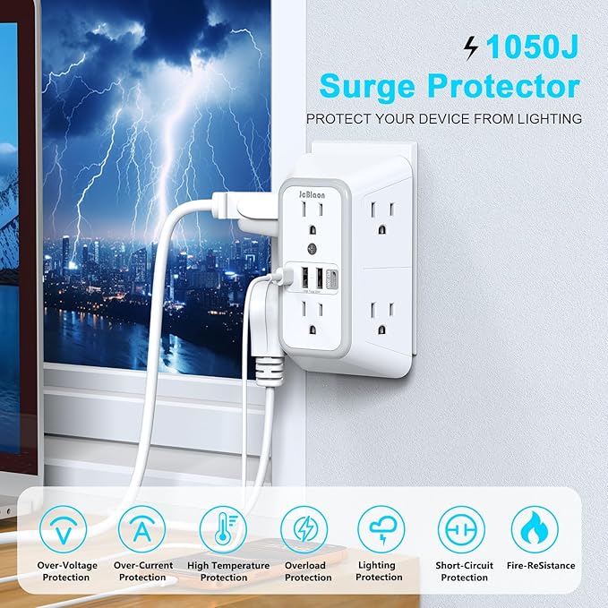 JcBlaon Multi Plug Outlet Surge Protector, Wall Charger - Image 4