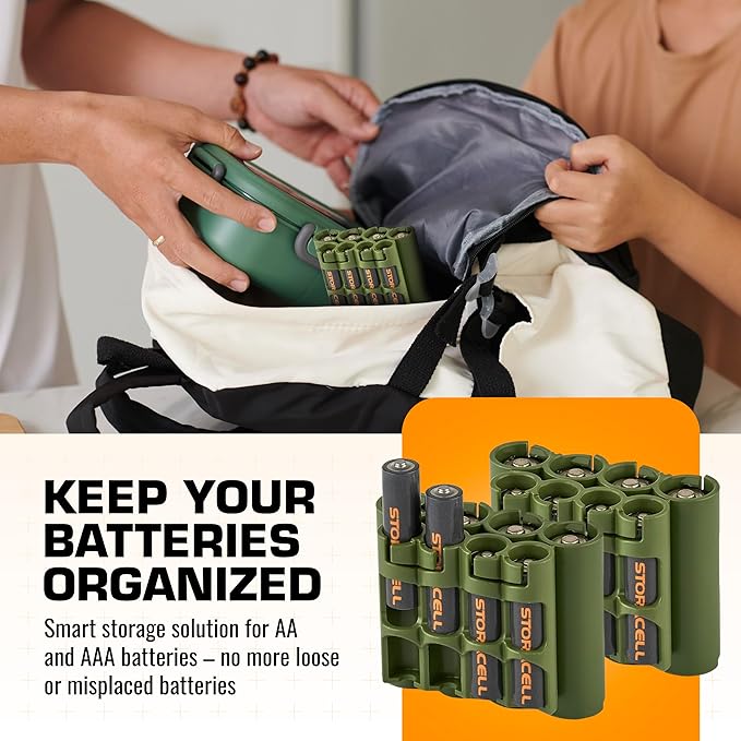 Storacell AA + AAA Combo Battery Storage Caddy and Dispenser, Military Green - Image 2