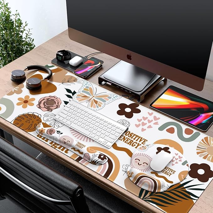iCasso Desk Mat, Gaming Mouse Pad Wrist Support Set, 4in1 XXL Large Mousepad + - Image 2