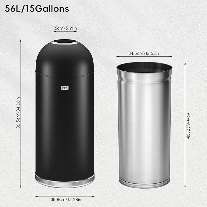 EKO Eternal 56L/15 Gallon Large Capacity Tall Commercial Trash Can, Round Open - Image 2