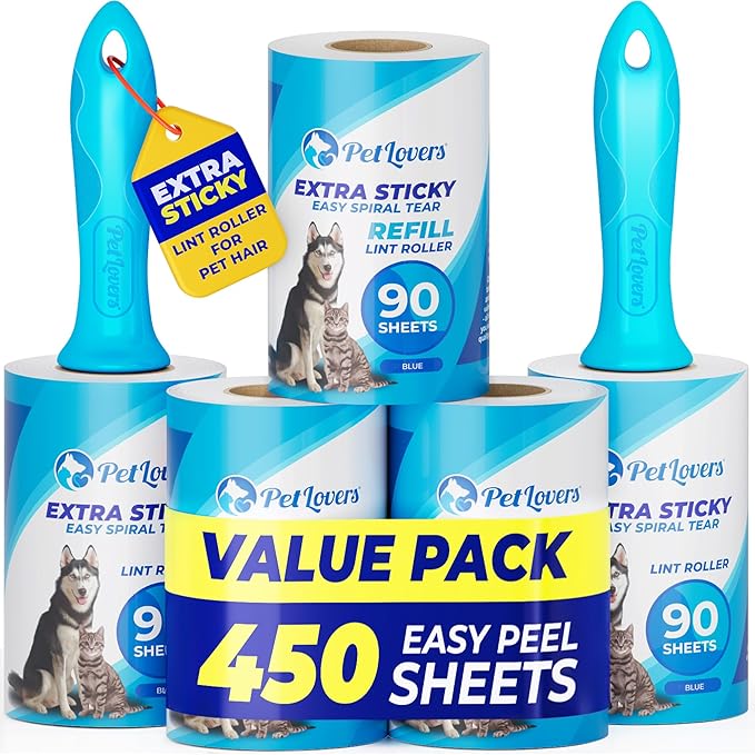 PetLovers Extra Sticky Lint Roller Mega Value Set 450 Sheets by PetLovers