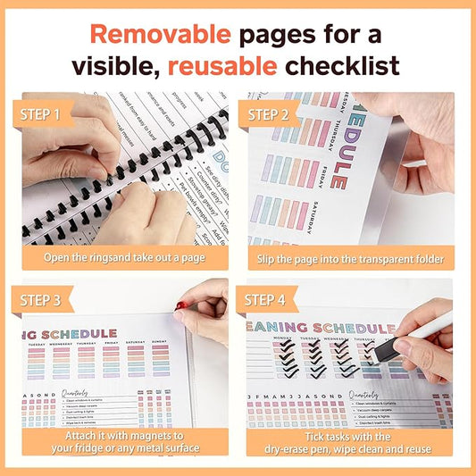 ADHD Cleaning Planner – Reusable Dry-Erase Sleeve Fridge Kit, Removable Coil - Image 3