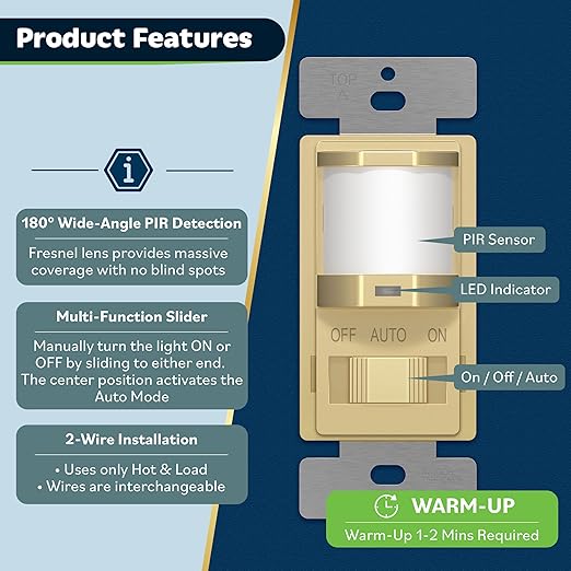 TOPGREENER Occupancy/Vacancy PIR Motion Sensor Light Switch, CDS Sensor - Image 3