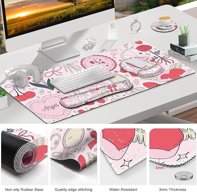 Gaming Mouse Pad, Large Desk Mat, Cute Desk Pad Protector, 4in1 XXL Mousepad + - Image 8