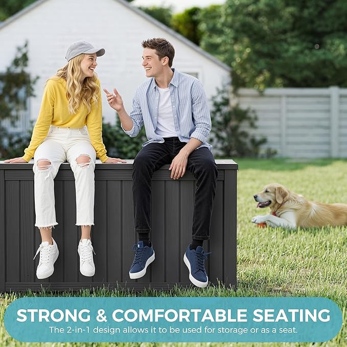 NUNU LAB 151 Gallon Outdoor Storage Box, Resin Large Sturdy Deck Box, Backyard - Image 3
