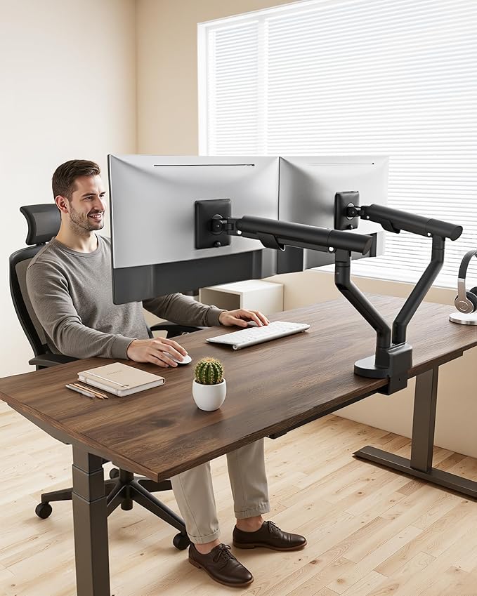 monTEK Dual Monitor Stand for 2 Screens 17 to 35 Inch, Heavy Duty Monitor Mount - Image 6