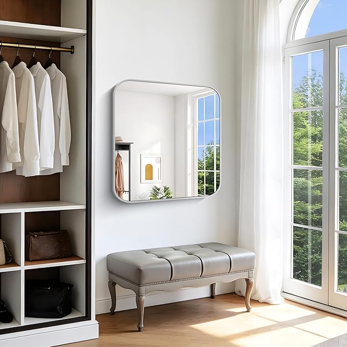Silver Bathroom Mirror, 36 x 36 Inch Square Mirrors - Image 3