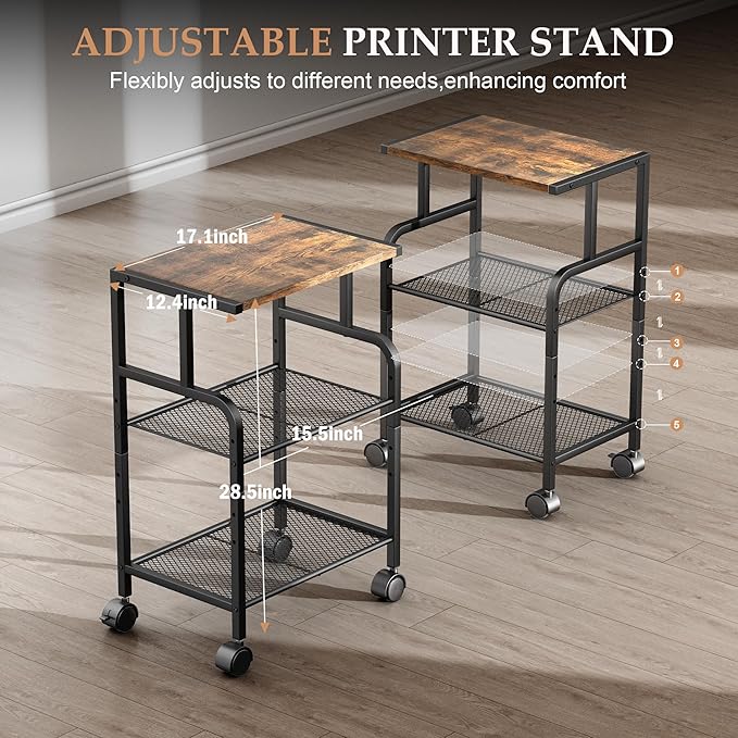 Alexayhome Printer Cart with Wheels, Small Printer Stand with Storage, Printer - Image 6