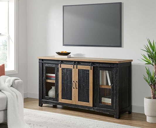 Martin Svensson Home Rustic 65" Black and Driftwood Solid Wood TV Stand by MartinSvenssonHome