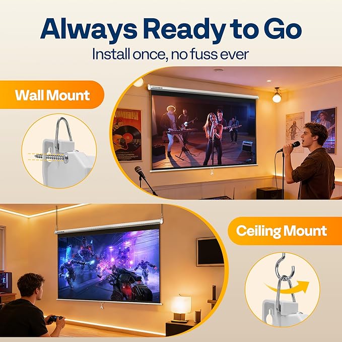 VIVOHOME 80 Inch 16:9 Pull Down Projector Screen, HD 4K Retractable Movie Screen - Image 4