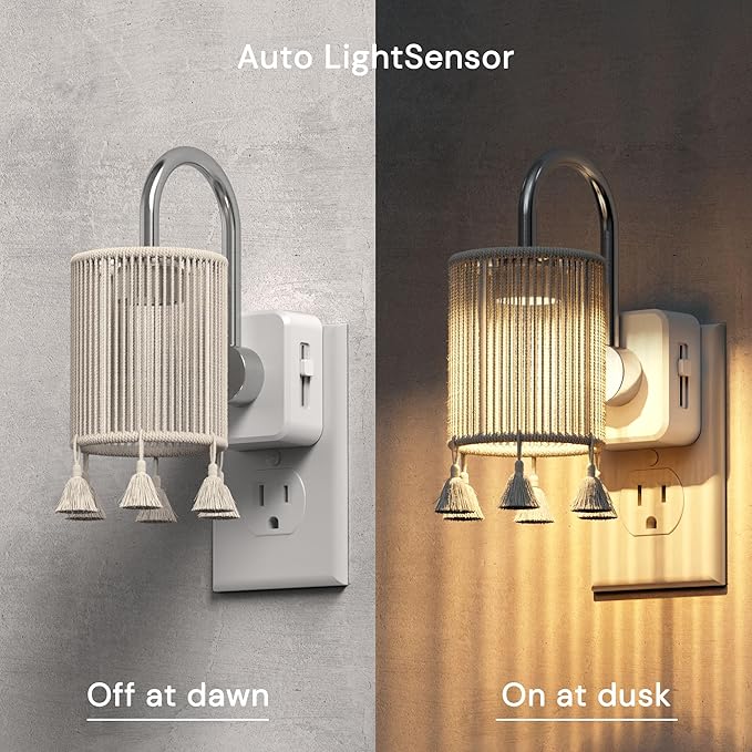 L LOHAS LED Night Lights Plug into Wall, 2 Pack Boho Fabric Cylinder Night Light - Image 2