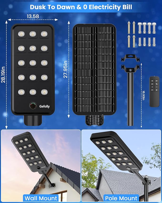 Gefolly G-15000W Solar Street Light Outdoor, Wide Angle Commercial Parking Lot - Image 6