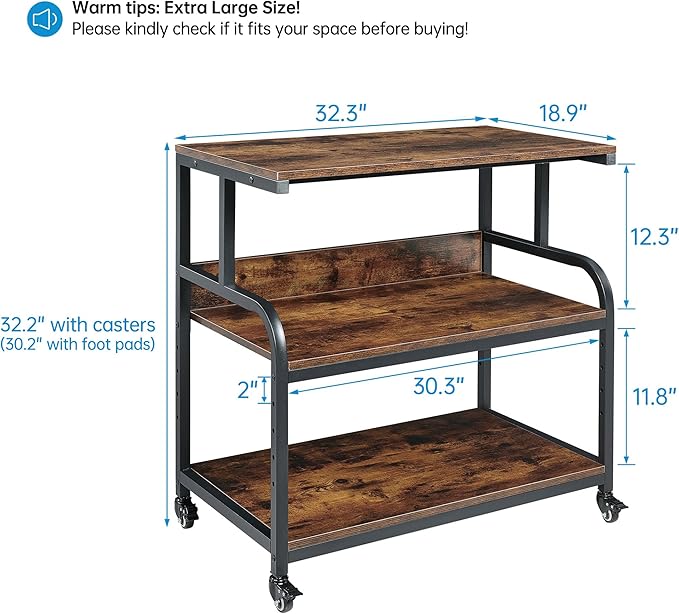 Fannova 32.3" Wide Extra Large Printer Stand, 3 Tier Printer Table - Image 2