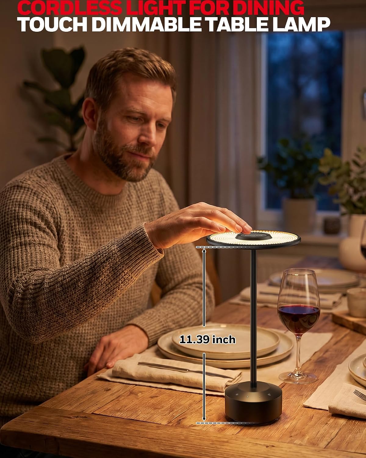 Honeywell Rechargeable Table Lamp, 5000mAh Cordless Dimmable Accent Light | 2000K-5700K,7 RGB Lighting Modes,Touch Control,Portable Desk Lamp for Patio Restaurant Dining Home Nightstand Living Room