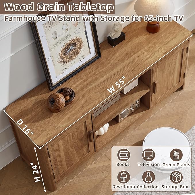 Joaxswe Farmhouse 55" Entertainment Center, Dark Wood Tv Stand - Image 9
