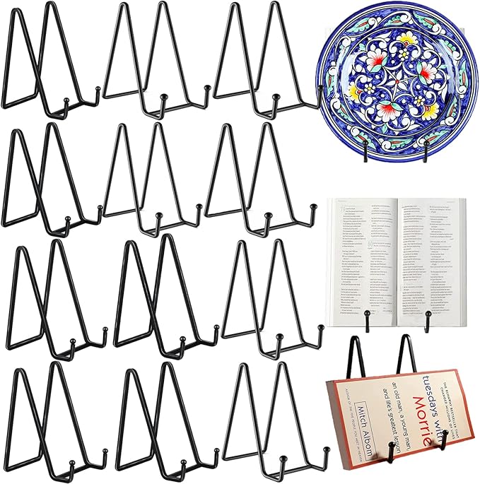 12 Pack 6"Plate Stands for Display, Metal Plate Holders Display Stands Can Be by 24ozRibbedGlassCup