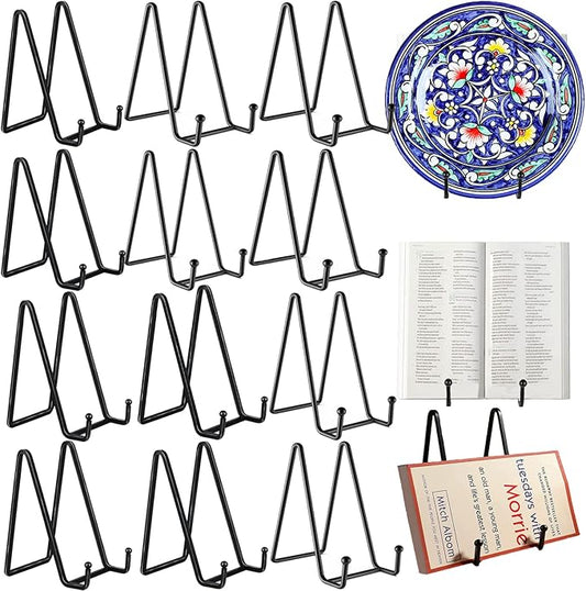 12 Pack 6"Plate Stands for Display, Metal Plate Holders Display Stands Can Be by 24ozRibbedGlassCup