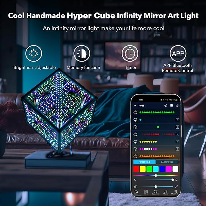 Heepulor Infinity Hyper Cube LED Table Lamp, Color-Changing Music-Sync - Image 5
