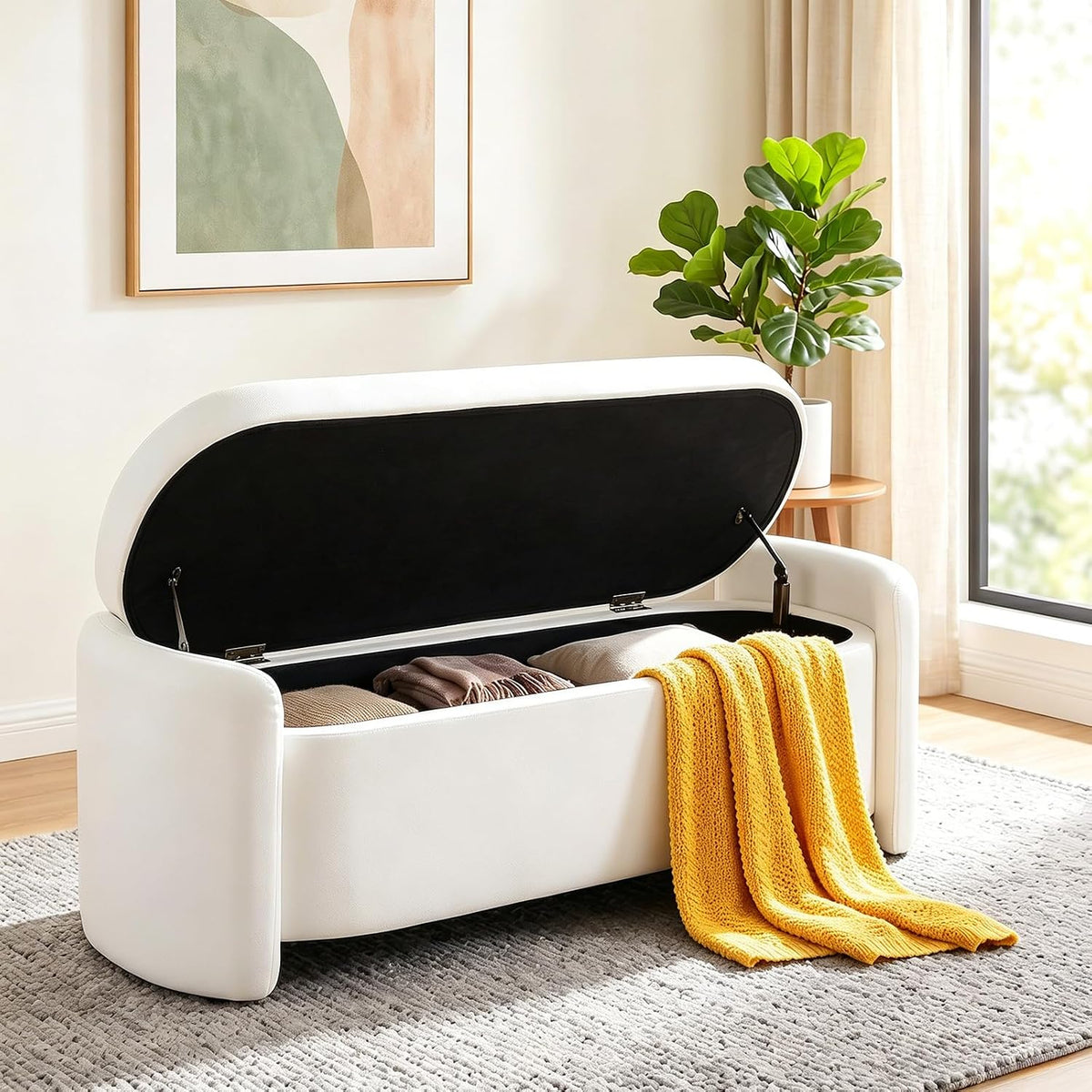storage bench,storage bench with cushion,white 48.8", main product view
