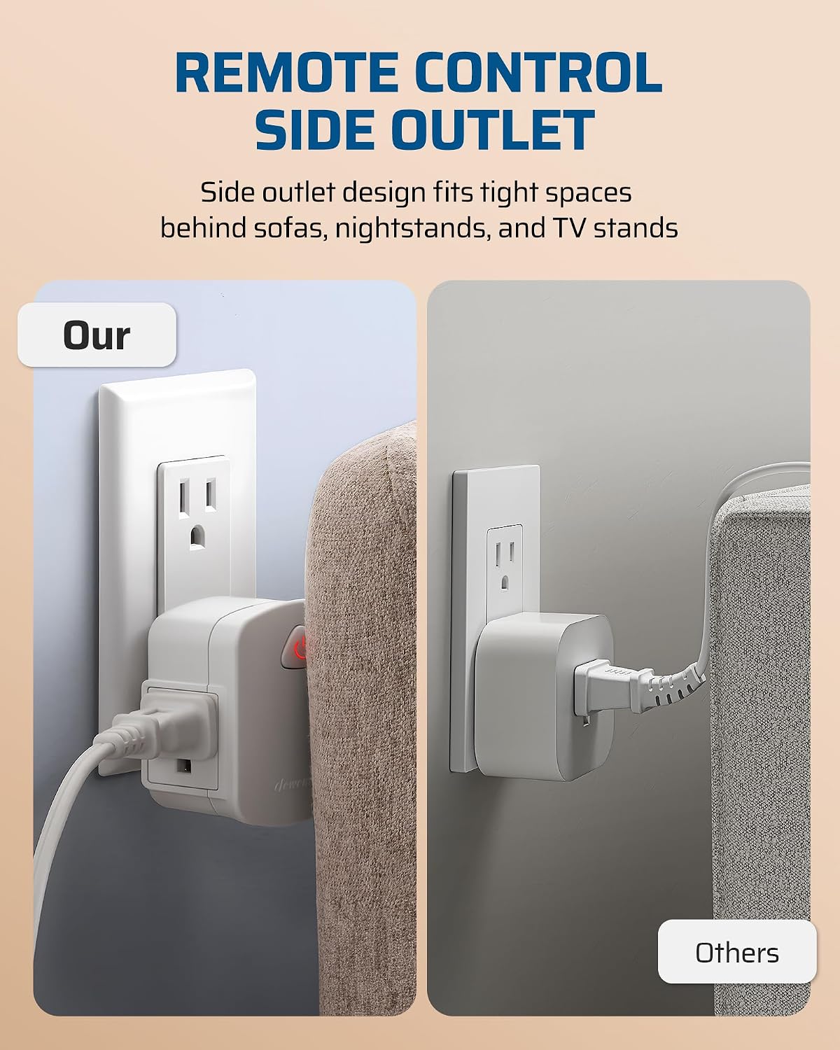 DEWENWILS Remote Light Switch with Side Outlet, 15A/1875W, ETL Listed | 1 Outlet & 2 Remotes, 100FT Range, 125V 60Hz, Programmable & Expandable for Lamps, Fans, Household Appliance, ETL Listed