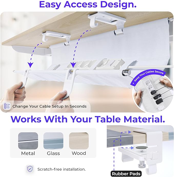 Ascrono Original No Drill Under Desk Cable Management Tray 40.6" - Image 3