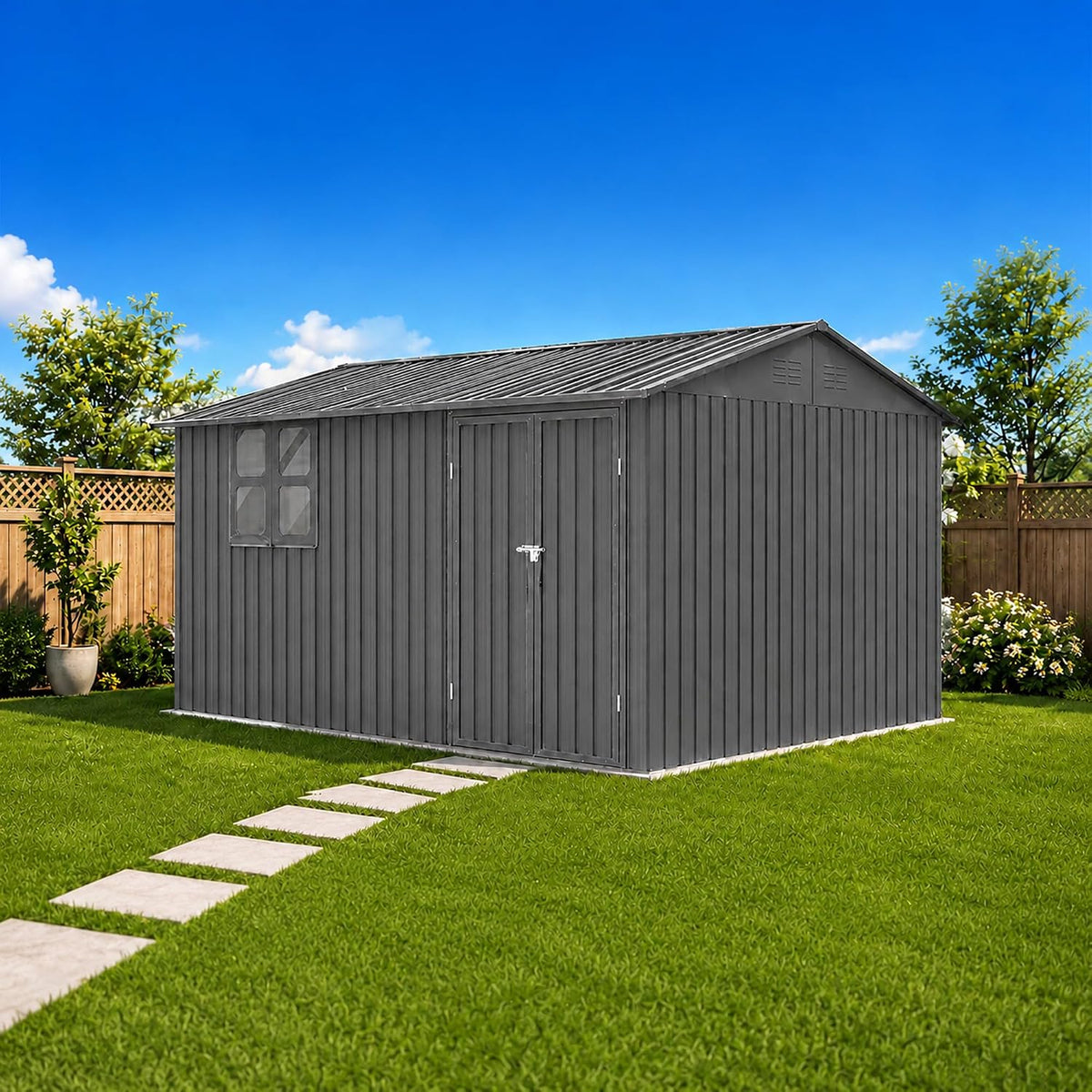 10x12 ft outdoor storage shed, large metal garden, main product view