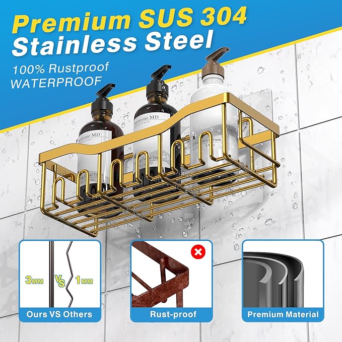 EUDELE 5-Pack Rustproof Stainless Steel Shower Caddy – No Drill Adhesive - Image 5
