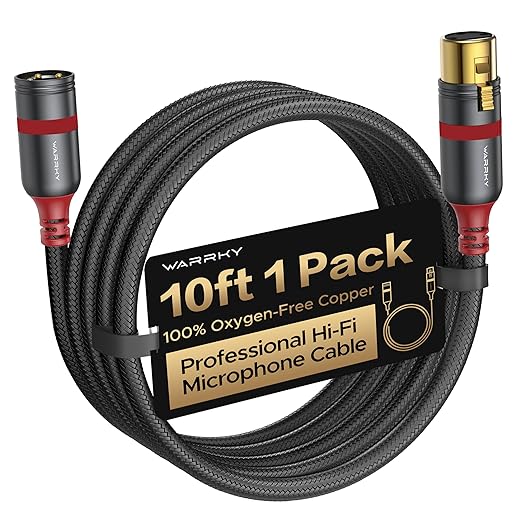 Warrky XLR Cables 10ft 1 Pack Balanced Microphone Cable Male to Female by WARRKY