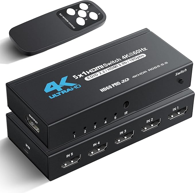 NEWCARE 4K@60Hz HDMI Switch 5 in 1 Out by NEWCARE