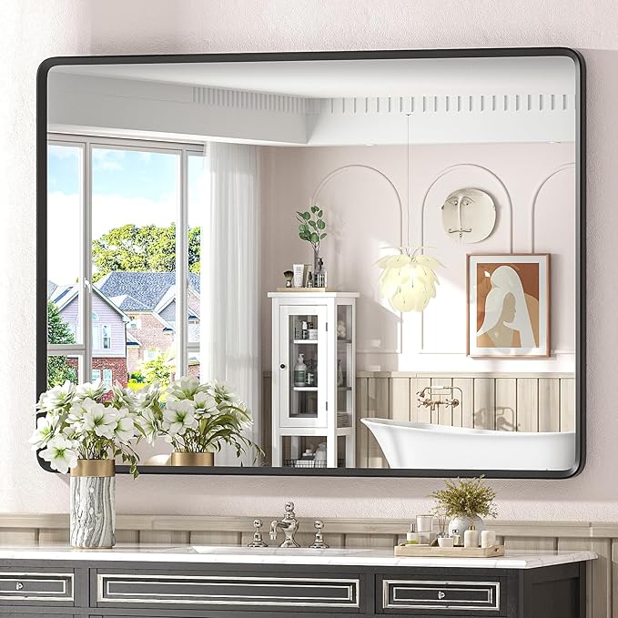 48x36 Black Matte Bathroom Mirror by GOLOMO