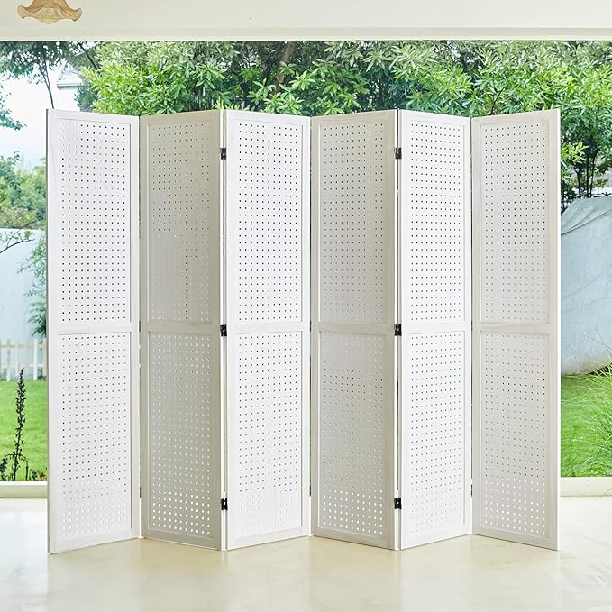 Pegboard Display, 5.6Ft Wooden Room Divider Folding Privacy Screens Portable - Image 4