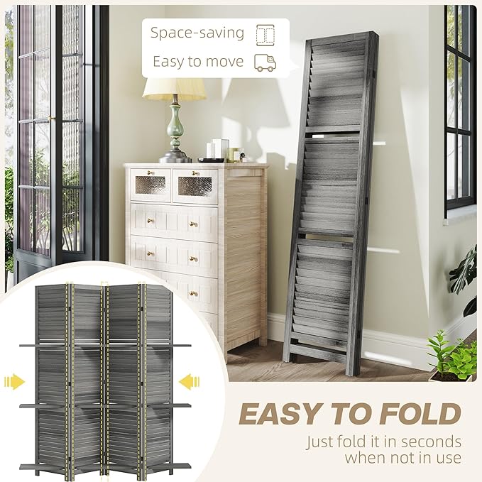 HOMCOM Room Divider, 4 Panel 67" Tall Wood Privacy Screen - Image 4