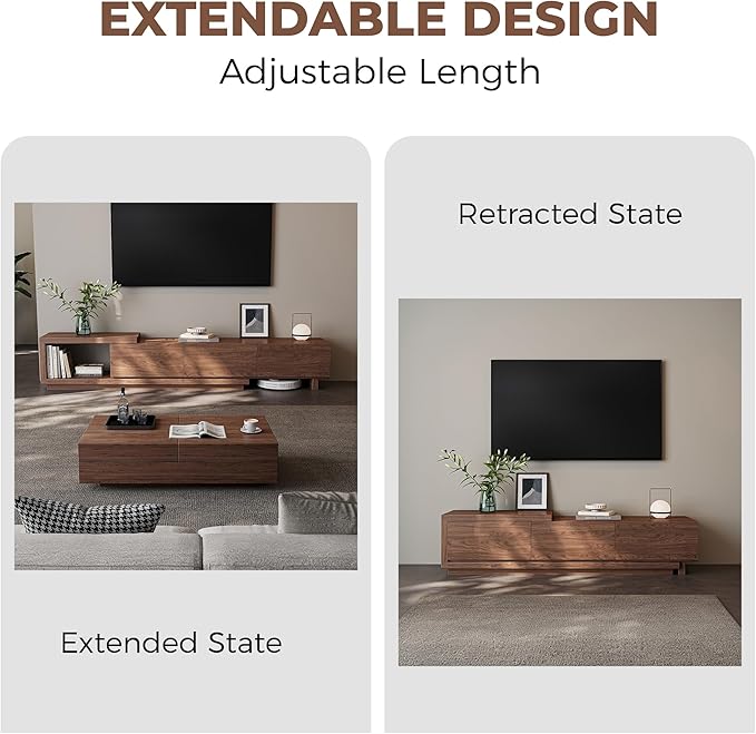 Etelifrank Extendable TV Stand for 65-100 Inches TVs – Walnut Entertainment - Image 4