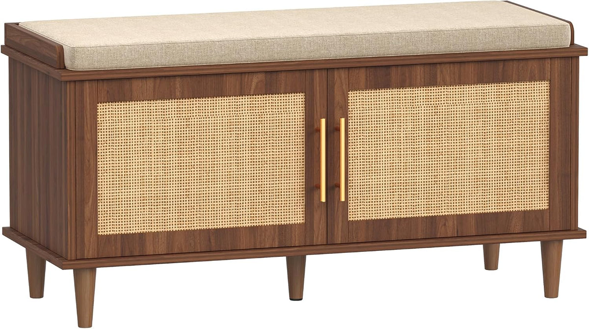 akxomel 39.4" rattan shoe storage bench 2 doors, main product view