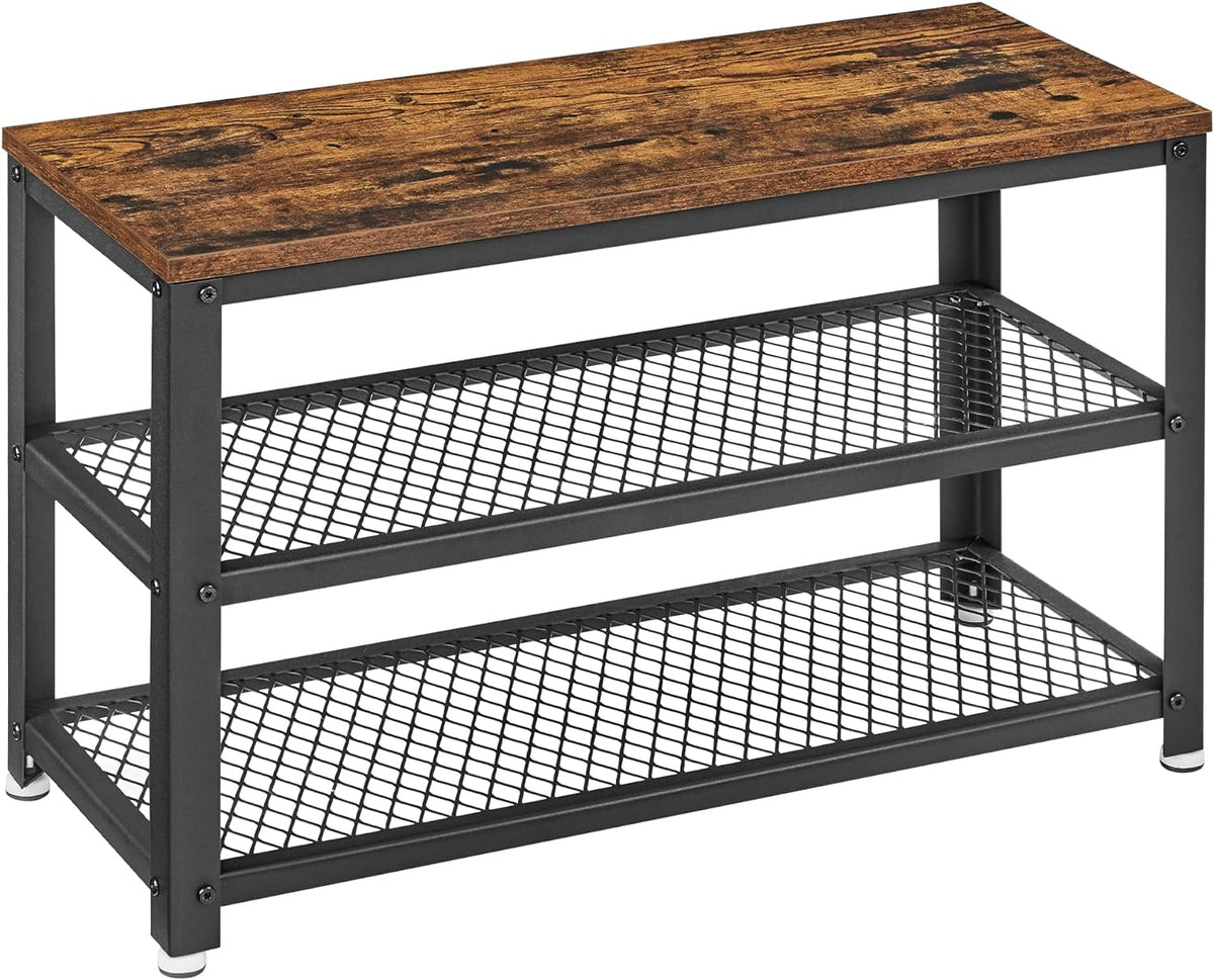 vasagle 3-tier shoe rack, storage bench with metal, main product view