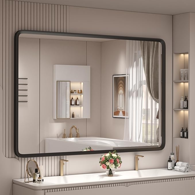 44x30 Inch Black Matte Framed Mirror by GOLOMO