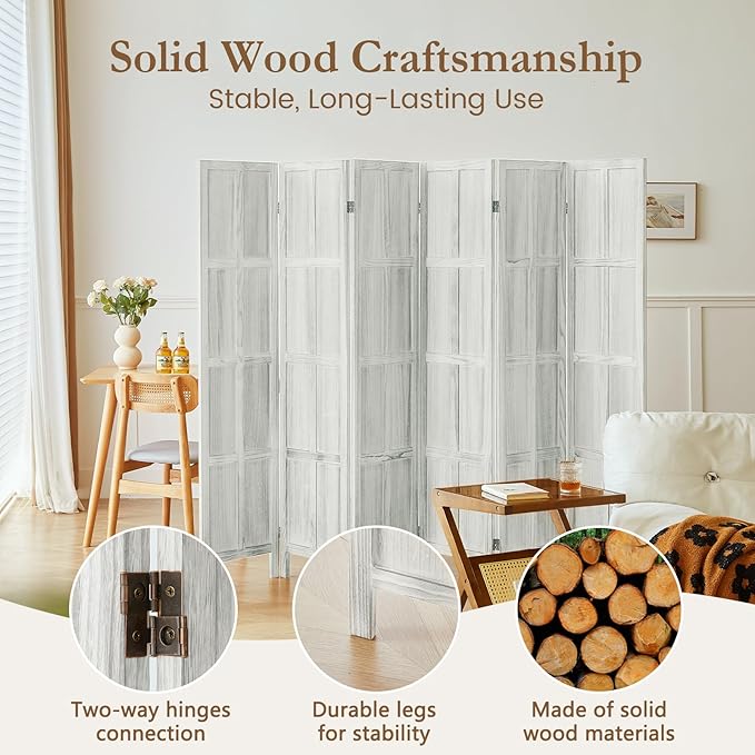 ALeesing 6 Panel Room Divider, 5.6Ft Wood Room Dividers and Folding Privacy - Image 3