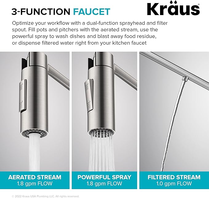 KRAUS Oletto 2-in-1 Commercial Style Pull-Down Single Handle Water Filter - Image 9